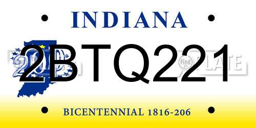 2BTQ221 Indiana License Plate