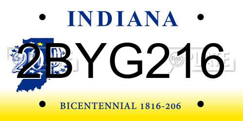 2BYG216 Indiana License Plate
