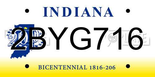 2BYG716 Indiana License Plate