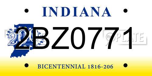 2BZ0771 Indiana License Plate