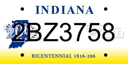 2BZ3758 Indiana License Plate