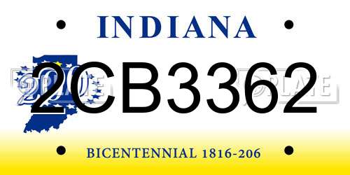 2CB3362 Indiana License Plate