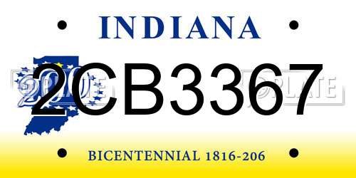 2CB3367 Indiana License Plate