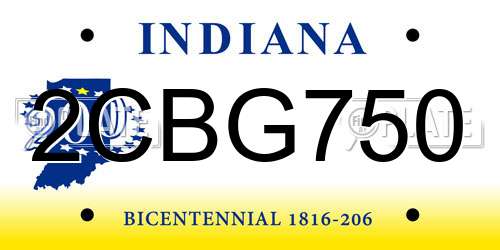 2CBG750 Indiana License Plate