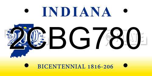 2CBG780 Indiana License Plate