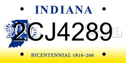2CJ4289 Indiana License Plate