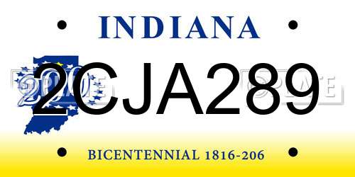 2CJA289 Indiana License Plate