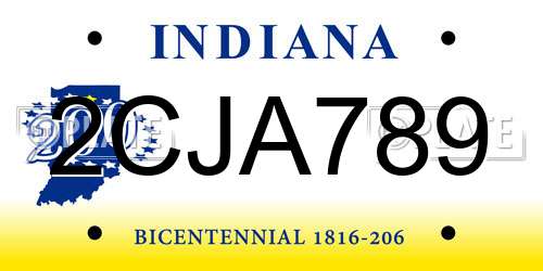 2CJA789 Indiana License Plate