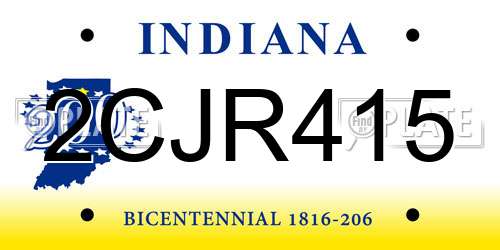 2CJR415 Indiana License Plate