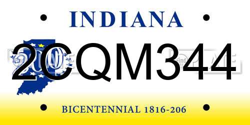 2CQM344 Indiana License Plate