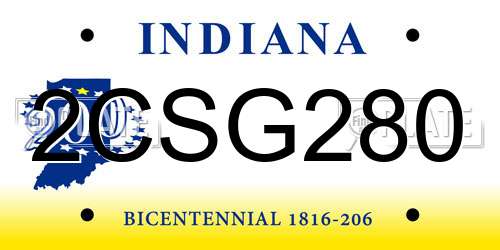 2CSG280 Indiana License Plate