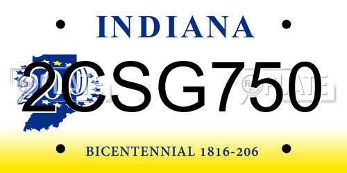 2CSG750 Indiana License Plate