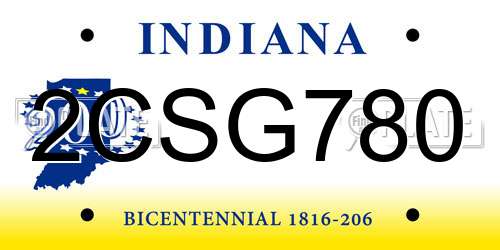 2CSG780 Indiana License Plate