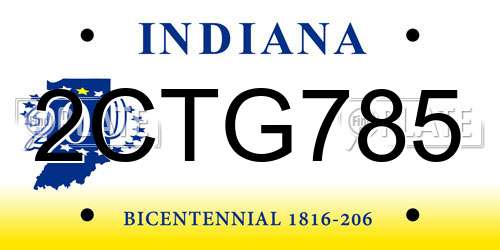 2CTG785 Indiana License Plate