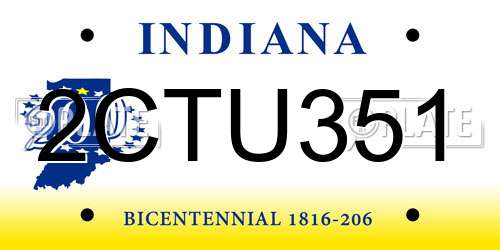 2CTU351 Indiana License Plate