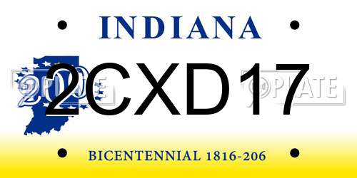 2CXD17 Indiana License Plate
