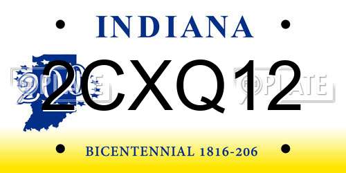 2CXQ12 Indiana License Plate