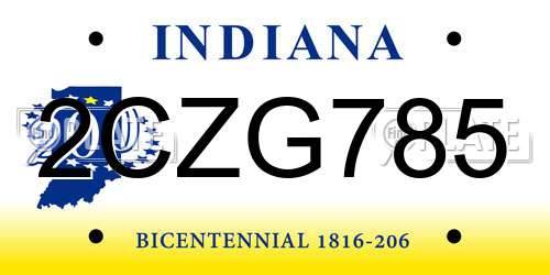 2CZG785 Indiana License Plate