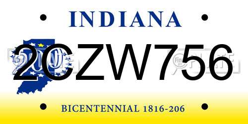 2CZW756 Indiana License Plate