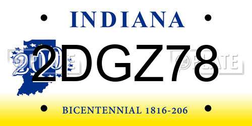 2DGZ78 Indiana License Plate
