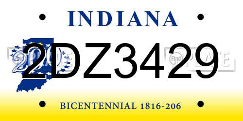 2DZ3429 Indiana License Plate