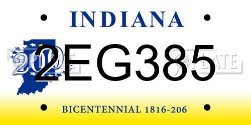 2EG385 Indiana License Plate