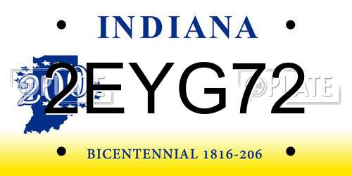 2EYG72 Indiana License Plate