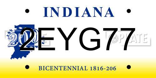 2EYG77 Indiana License Plate