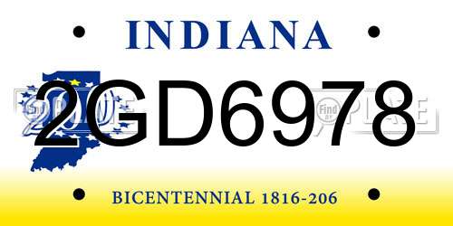 2GD6978 Indiana License Plate
