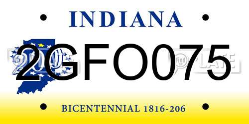 2GFO075 Indiana License Plate