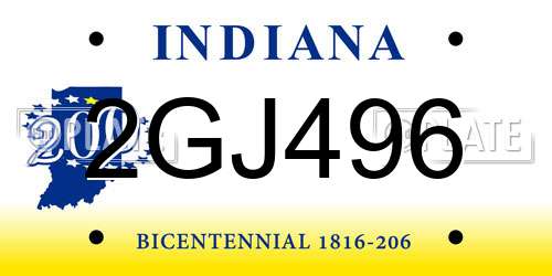 2GJ496 Indiana License Plate