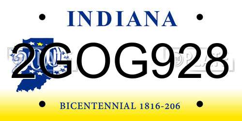 2GOG928 Indiana License Plate