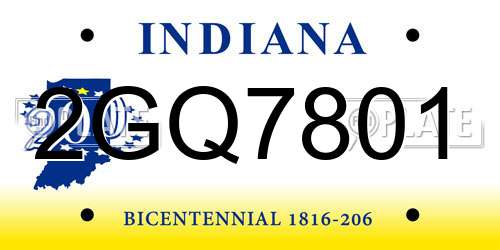 2GQ7801 Indiana License Plate