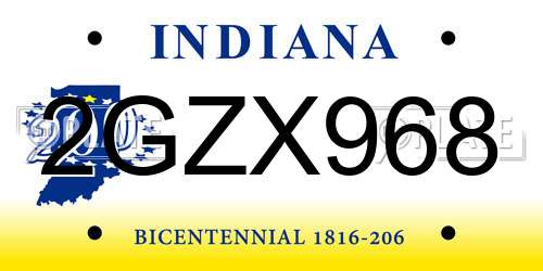 2GZX968 Indiana License Plate