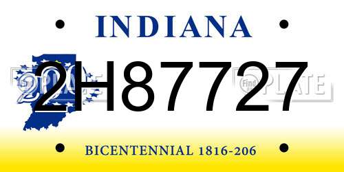 2H87727 Indiana License Plate