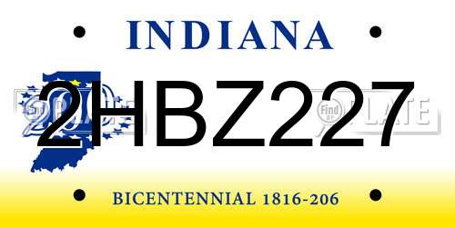 2HBZ227 Indiana License Plate