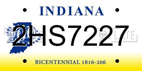2HS7227 Indiana License Plate