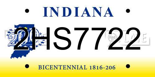 2HS7722 Indiana License Plate