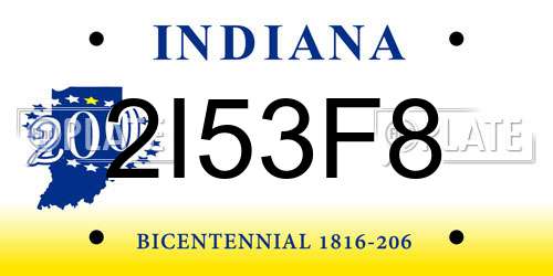 2I53F8 Indiana License Plate