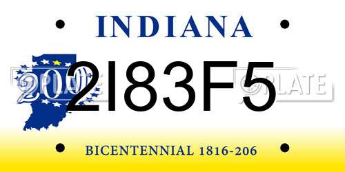 2I83F5 Indiana License Plate