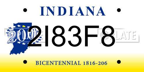 2I83F8 Indiana License Plate