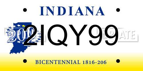2IQY99 Indiana License Plate