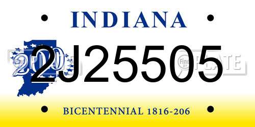 2J25505 Indiana License Plate