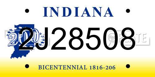 2J28508 Indiana License Plate
