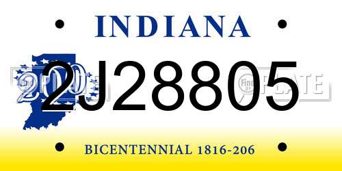 2J28805 Indiana License Plate