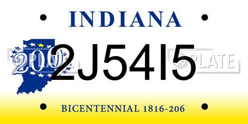 2J54I5 Indiana License Plate