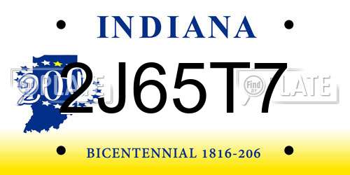 2J65T7 Indiana License Plate