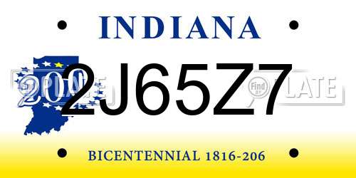 2J65Z7 Indiana License Plate