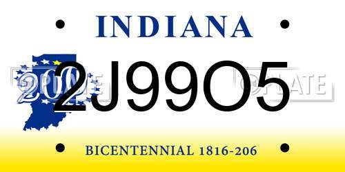 2J99O5 Indiana License Plate