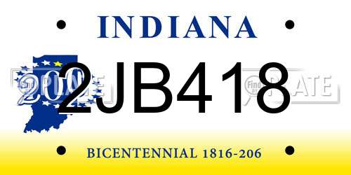 2JB418 Indiana License Plate